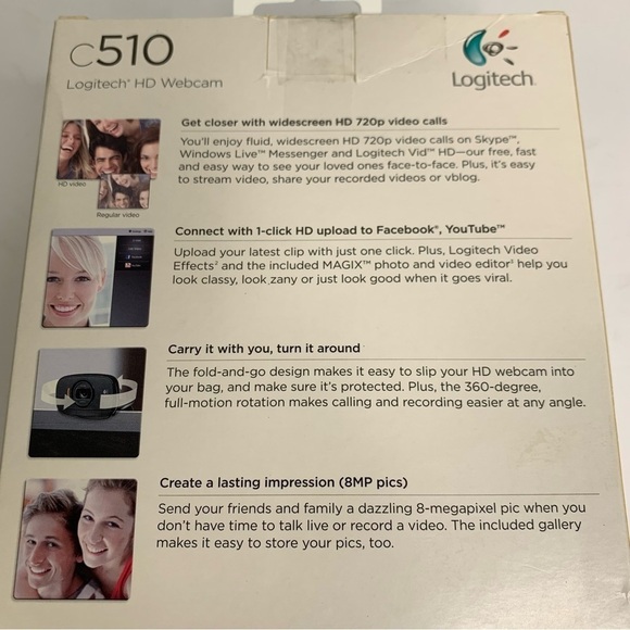 Logitech HD Webcam c510 Dazzling Photos 1 click upload to U-Tube or FB New n Box - Picture 8 of 12